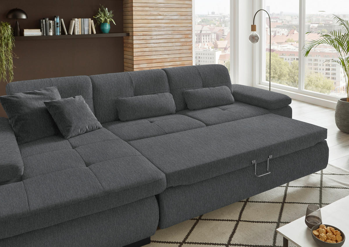 ECKSOFA in Flachgewebe Graubraun  - Graubraun/Schwarz, Design, Textil/Metall (174/297cm) - Beldomo Style