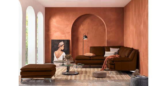 ECKSOFA Cognac Echtleder  - Chromfarben/Cognac, Design, Leder/Metall (224/252cm) - Novel