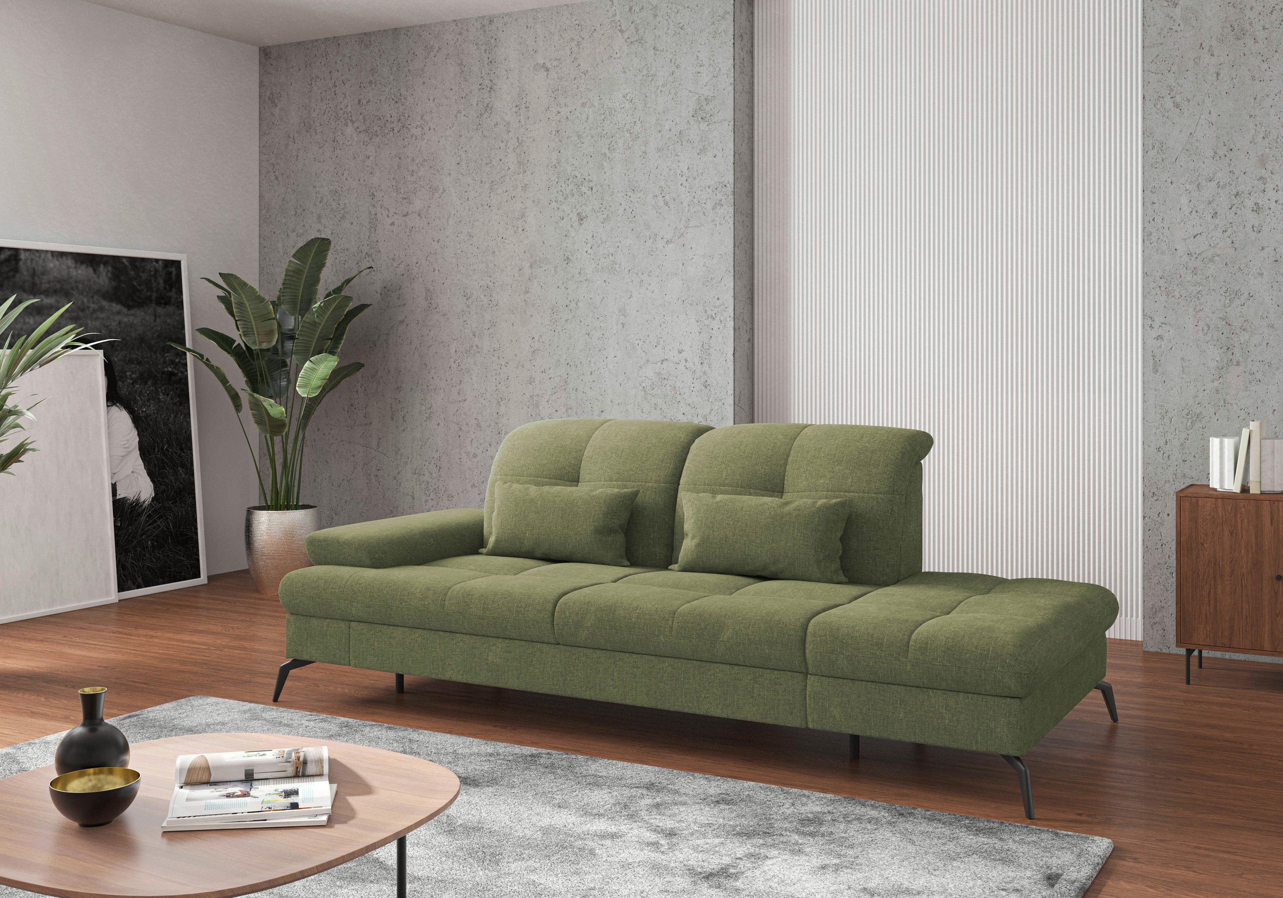 RÉCAMIERE Hellgrün Flachgewebe  - Schwarz/Hellgrün, KONVENTIONELL, Textil/Metall (231/90/122cm) - Sit & More