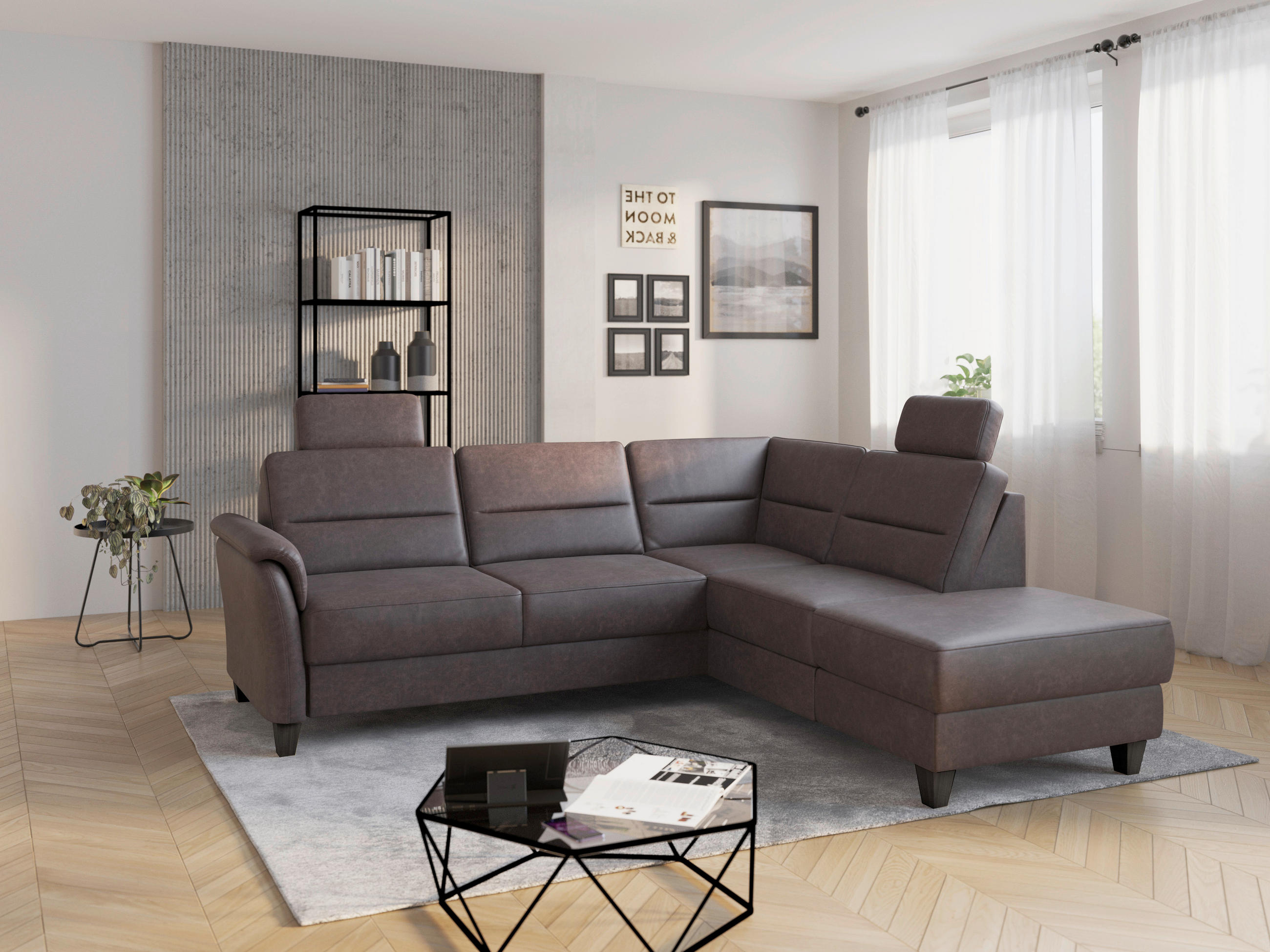 ECKSOFA PALMERA V Braun Mikrofaser Kopfstütze  - Wengefarben/Braun, KONVENTIONELL, Holz/Textil (236/212cm) - Sit & More