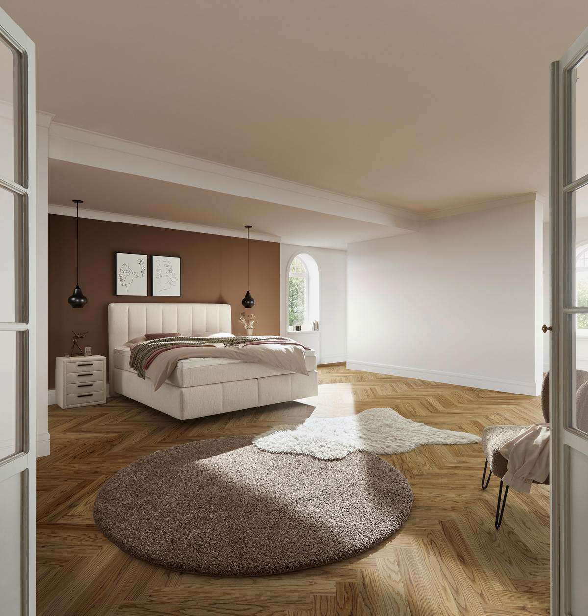 BOXSPRINGBETT 180/200 cm,  in Creme, H2 + H3 = mittel + fest  - Creme, KONVENTIONELL, Kunststoff/Textil (180/200cm) - Voleo