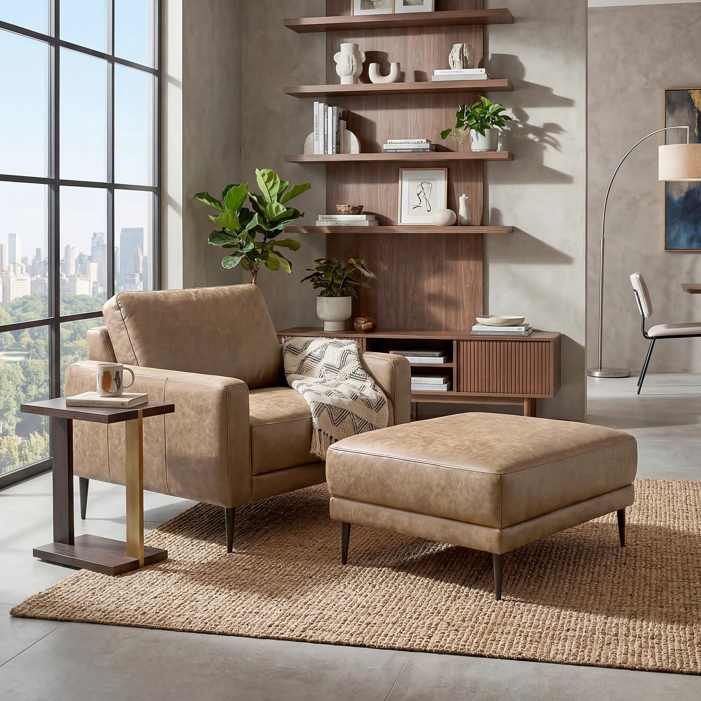 SESSEL 88/85/92 cm  in Lederlook Echtleder Hellbraun  - Hellbraun/Schwarzchrom, Design, Leder/Textil (88/85/92cm) - Livetastic