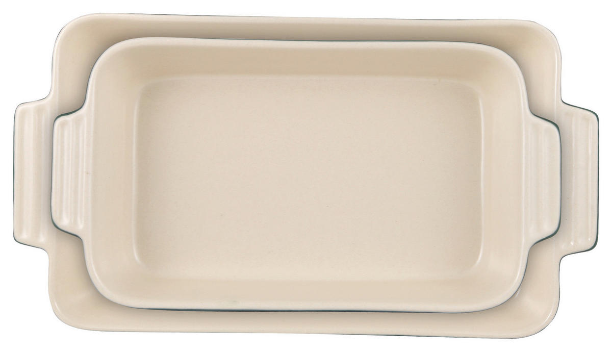 AUFLAUFFORMENSET Keramik Steingut 2-teilig  - Beige/Grün, Basics, Keramik