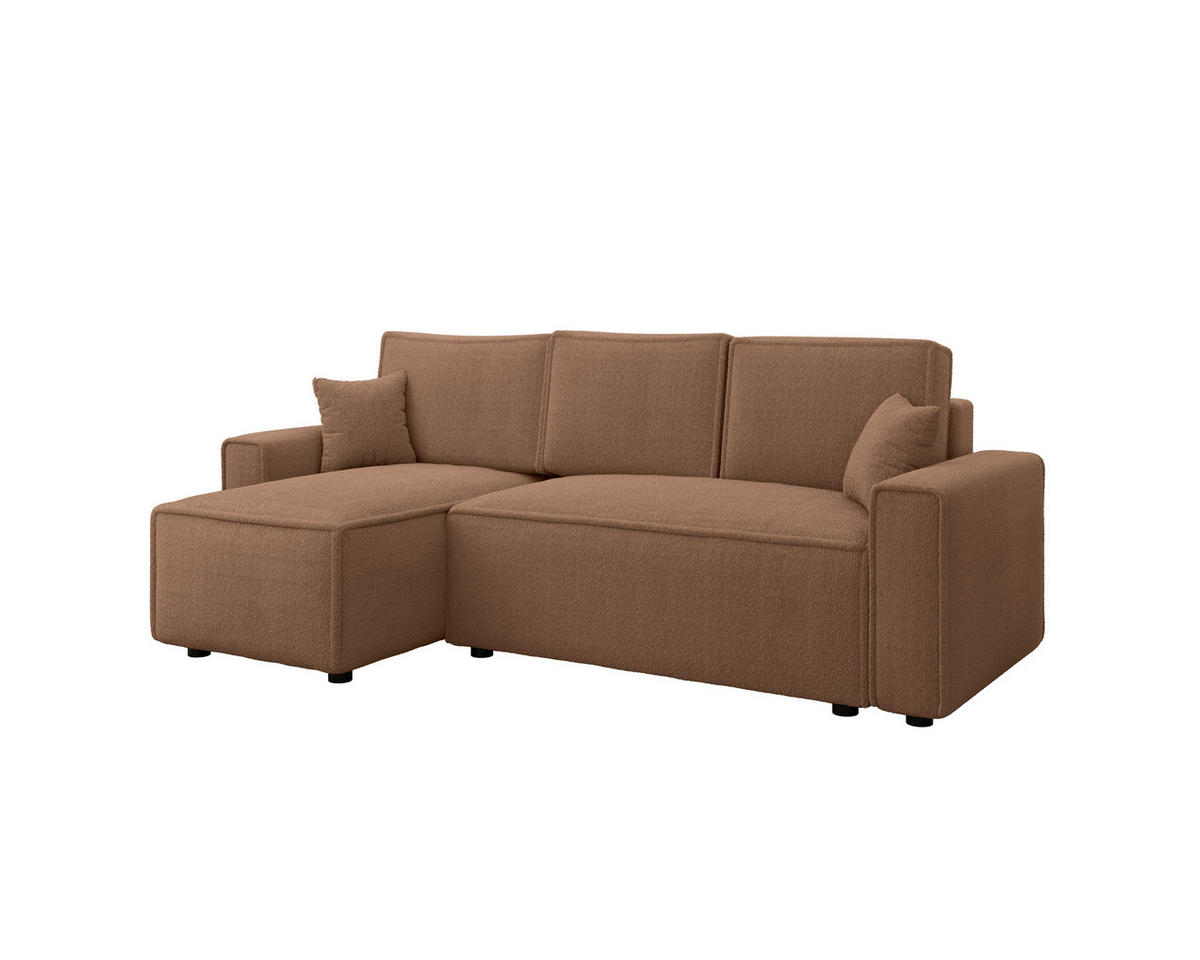 ECKSOFA Rostfarben Bouclé Zierkissen, Rückenkissen, Bettkasten, Schlaffunktion, Rücken echt, Liegefläche im Originalstoff  - Rostfarben/Schwarz, MODERN, Kunststoff/Textil (143/232cm) - Carryhome