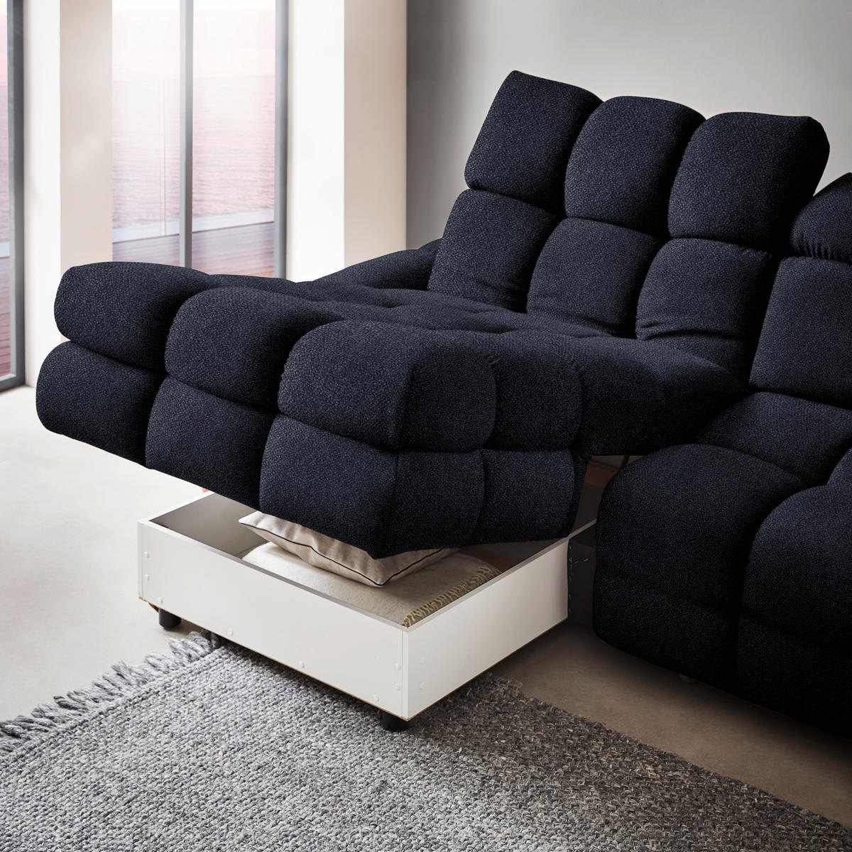 HÖRNSOFFA i velour mörkgrå  - mörkgrå/svart, Design, textil/plast (178/283cm) - Welnova