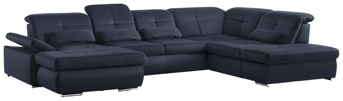 WOHNLANDSCHAFT  in Mikrofaser Blau  - Chromfarben/Blau, Design, Textil (195/371/260cm) - Beldomo Style