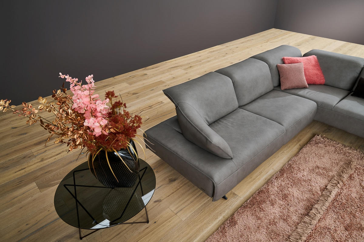 SEDEŽNA GARNITURA, pravo usnje siva  - barve nerjavečega jekla/siva, Design, kovina/usnje (183/230cm) - Himolla