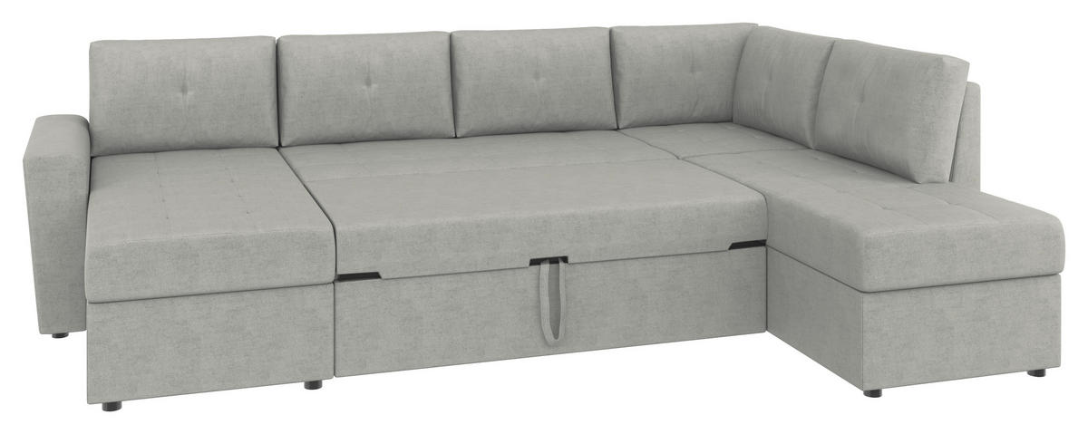 WOHNLANDSCHAFT TERMOLI Hellgrau Jacquard  - Hellgrau/Schwarz, Design, Kunststoff/Textil (155/297/212cm) - MID.YOU