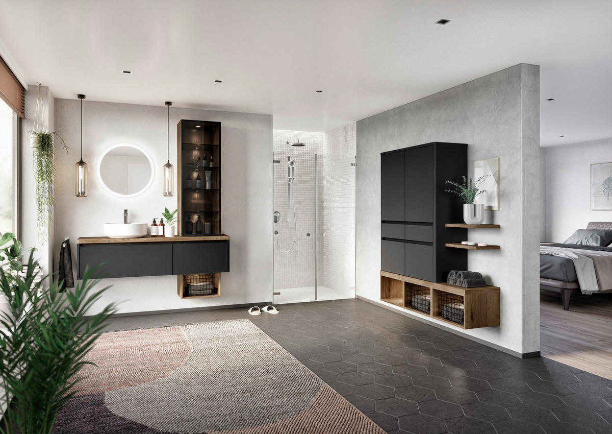 BADEZIMMER  in 155,2 cm  - Schwarz/Braun, MODERN, Glas/Keramik (155,2cm) - Celina Home