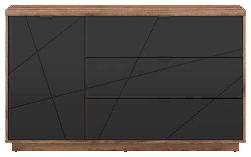 KOMODA   156/93/42,5 cm   crna, boje hrasta  - boje hrasta/crna, Design, drvni materijal/metal (156/93/42,5cm)