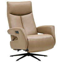 RELAXSESSEL Echtleder Relaxfunktion    - Beige/Schwarz, Design, Leder/Metall (74/105/82cm) - Welnova