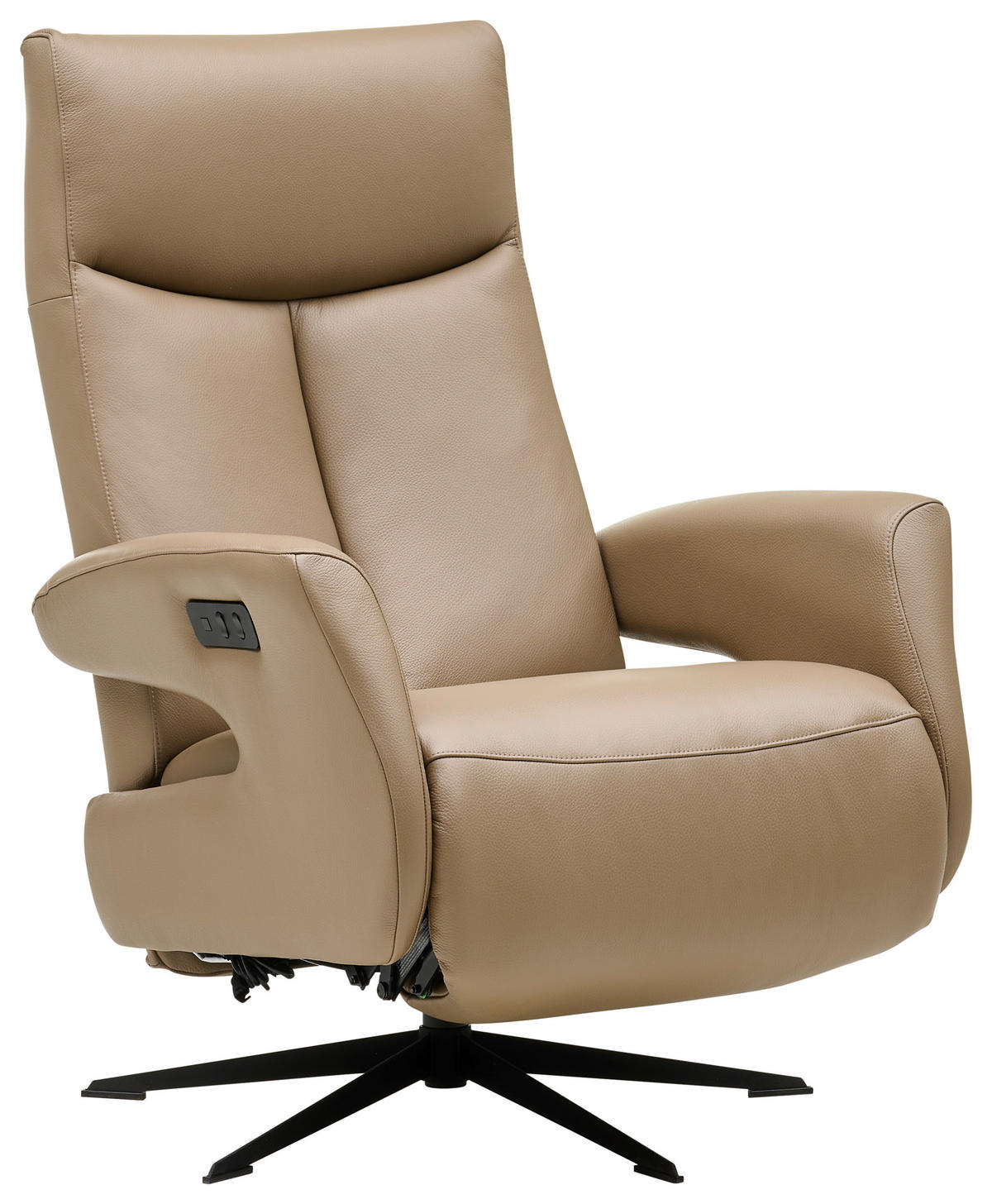 RELAXSESSEL Echtleder Relaxfunktion    - Beige/Schwarz, Design, Leder/Metall (74/105/82cm) - Welnova