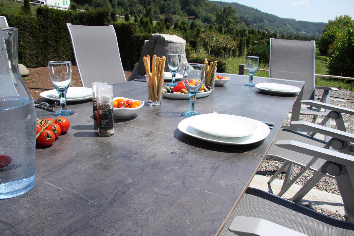 GARTENSET beschichtet Aluminium  - Platinfarben/Anthrazit, Basics, Textil/Metall (160+60/98/74cm) - Acamp