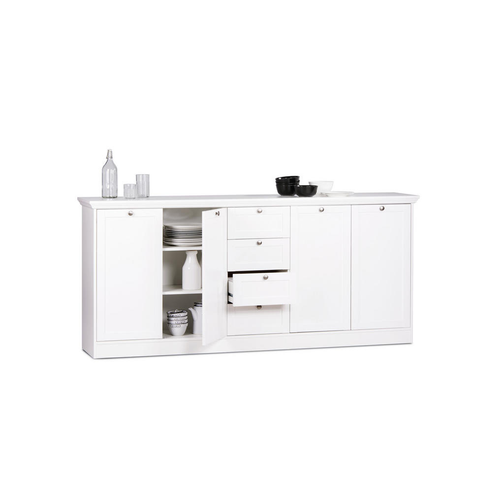 Thumbnail - Carryhome Sideboard, Weiß, Metall, 4 Fächer, 4 Schubladen, 200x90x40 cm, Beimöbel erhältlich, Wohnzimmer, Kommoden & Sid...
