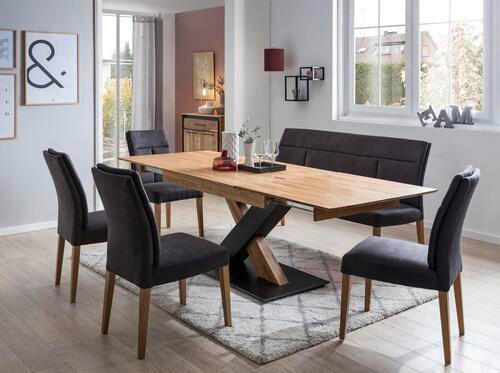 ESSTISCH in Holz 160-210/90/76 cm  - Eichefarben/Schwarz, Konventionell, Holz (160-210/90/76cm) - Celina Home