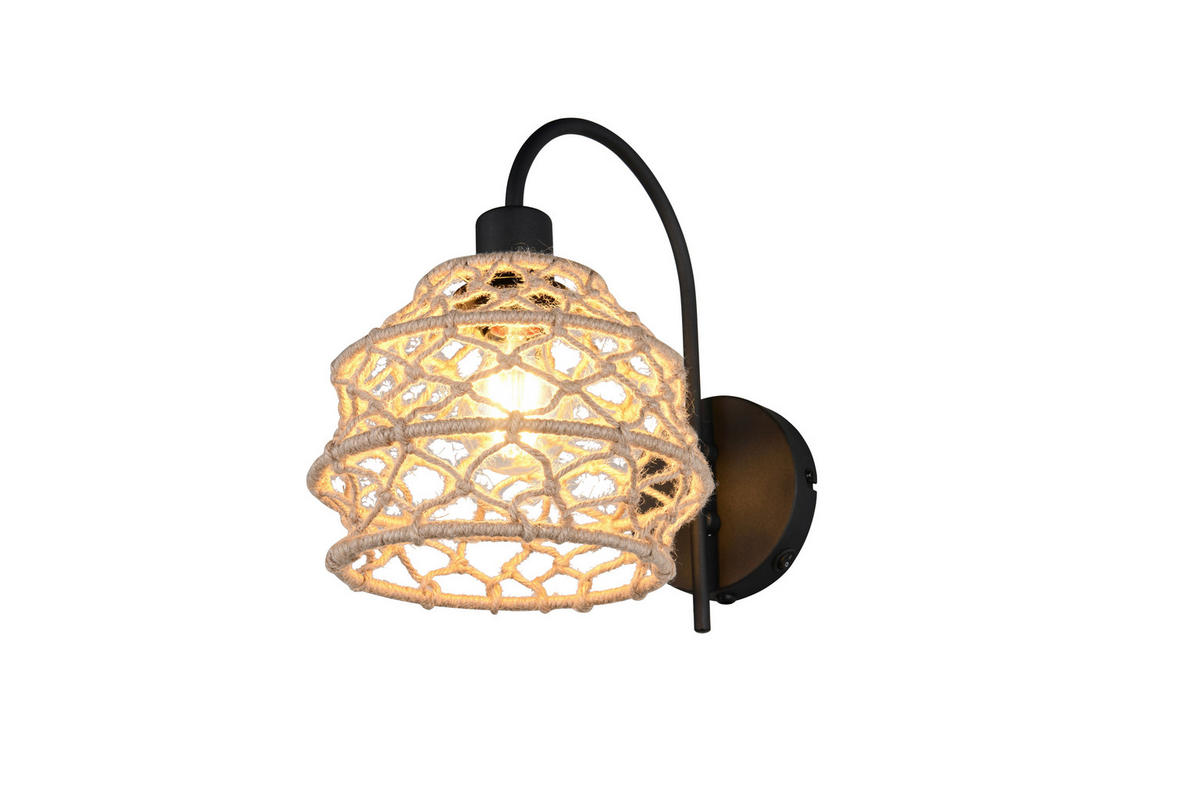 WANDLEUCHTE Hive 30,5/32/20 cm  - Schwarz/Naturfarben, Natur, Textil/Metall (30,5/32/20cm)