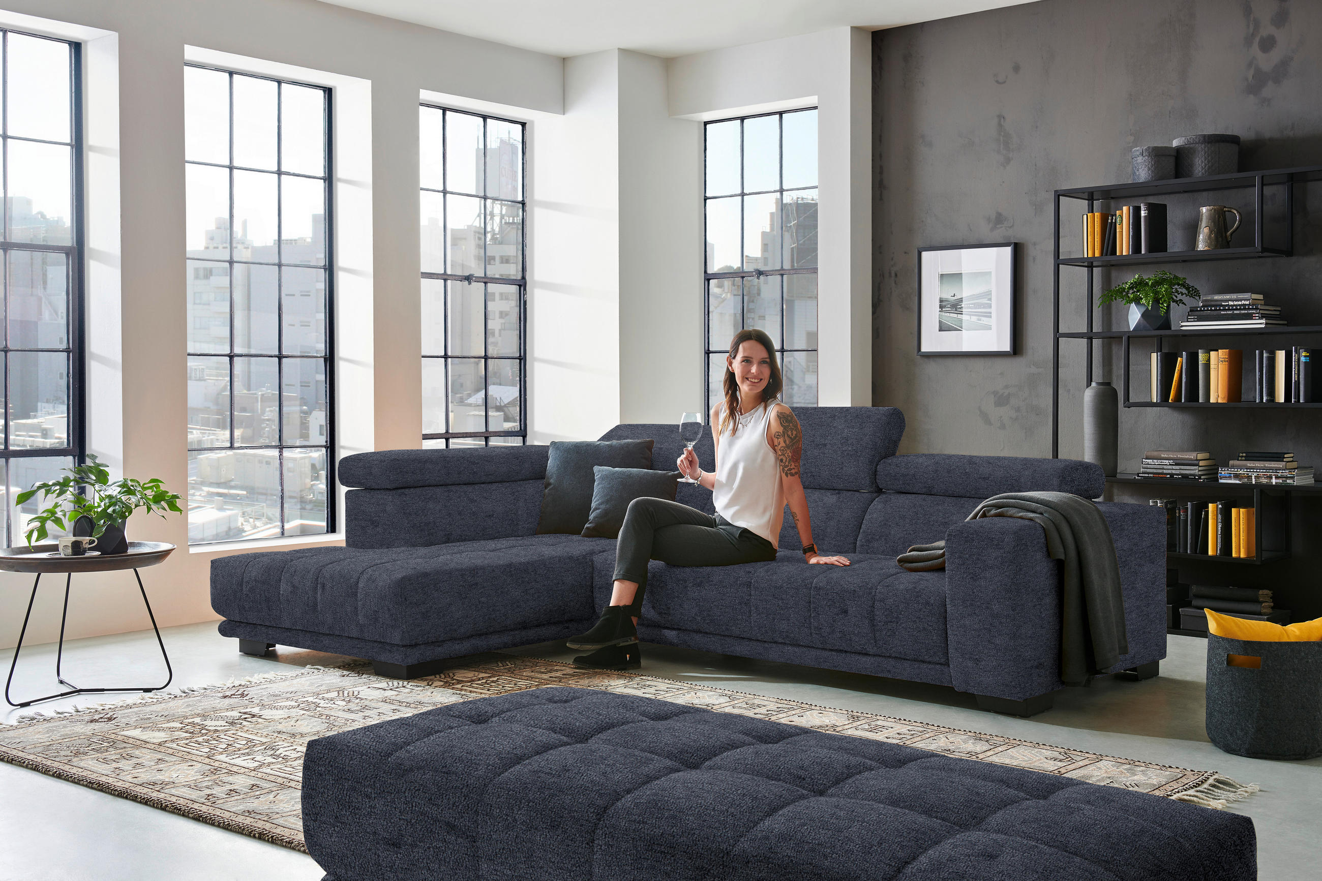 ECKSOFA in Mikrofaser Dunkelgrau  207/301 cm  - Dunkelgrau/Schwarz, Design, Textil/Metall (207/301cm) - Xora