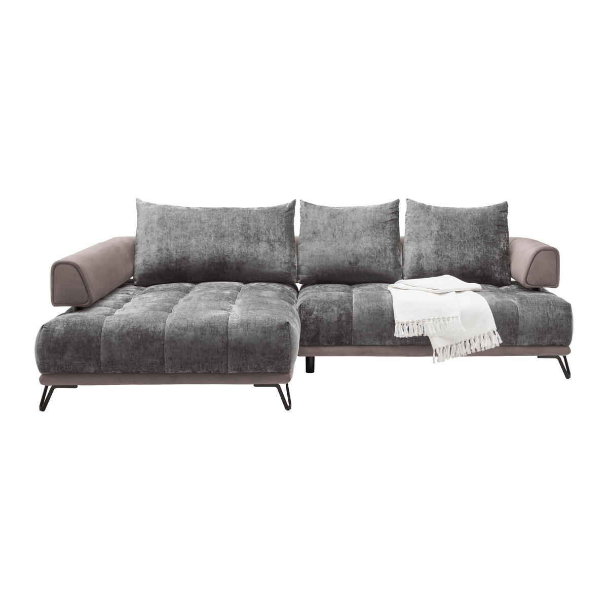 HÖRNSOFFA i grå  - grå/svart, Modern, metall/textil (184/67-87/262cm) - MID.YOU