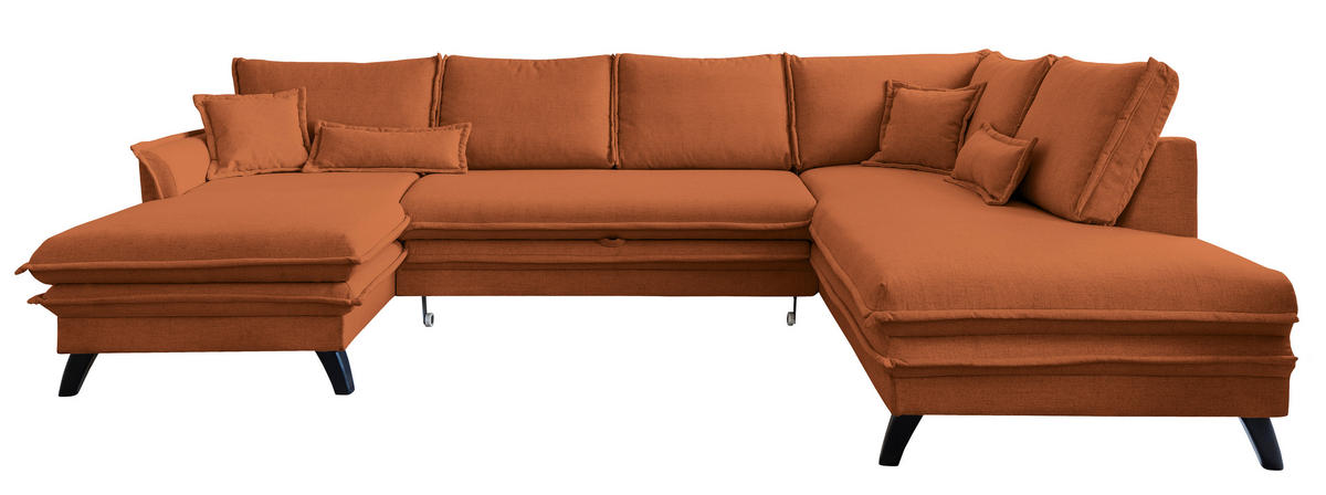 WOHNLANDSCHAFT Mikrofaser Terracotta  - Terracotta/Schwarz, Design, Holz/Textil (150/302/200cm) - P & B