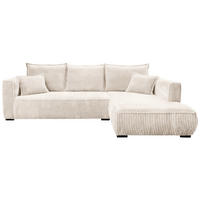 ECKSOFA in Cord Creme  - Creme/Schwarz, Modern, Holz/Textil (322/208cm) - MID.YOU