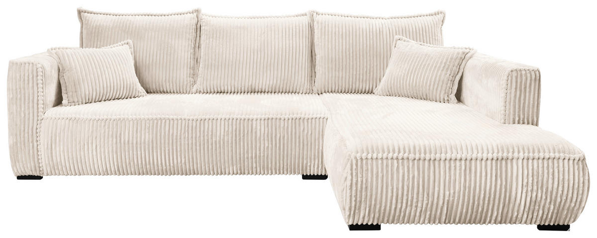 ECKSOFA in Cord Creme  - Creme/Schwarz, Modern, Holz/Textil (322/208cm) - MID.YOU