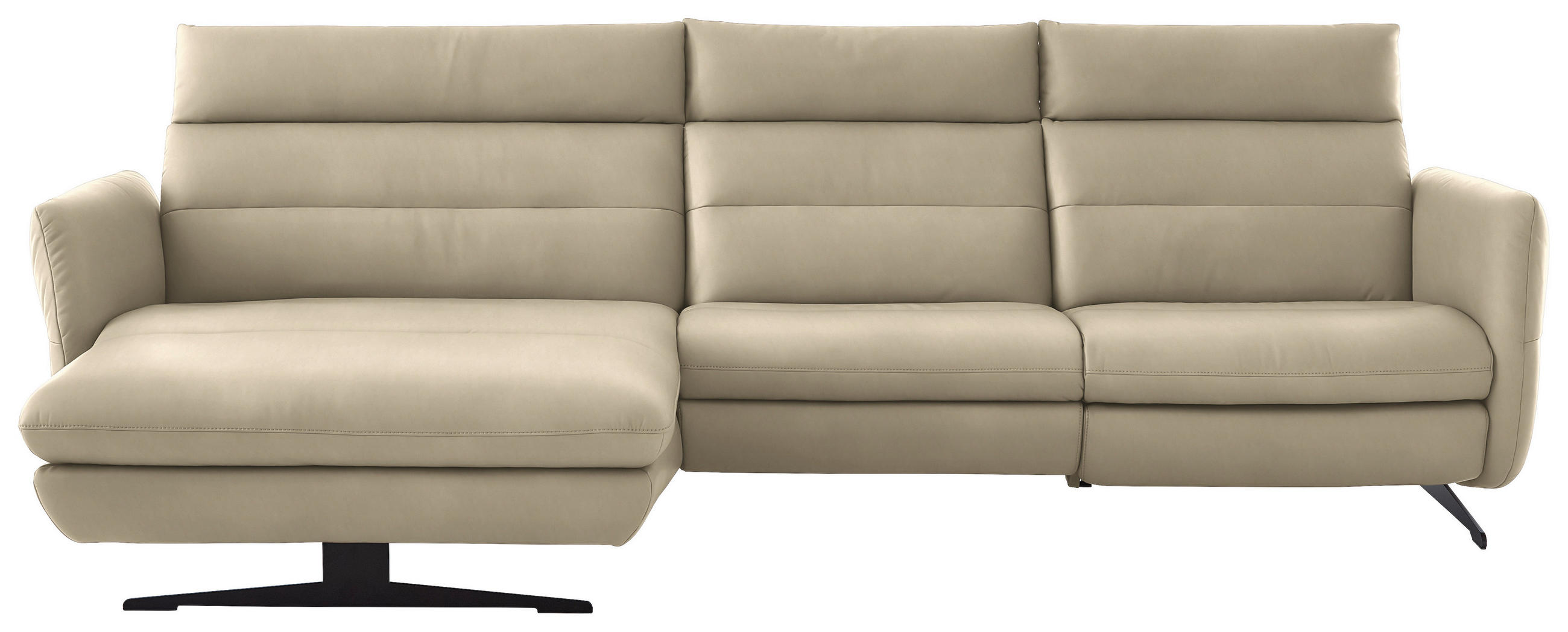 ECKSOFA in Echtleder Ecru  - Ecru/Schwarz, Design, Leder/Metall (169/298cm) - Dieter Knoll