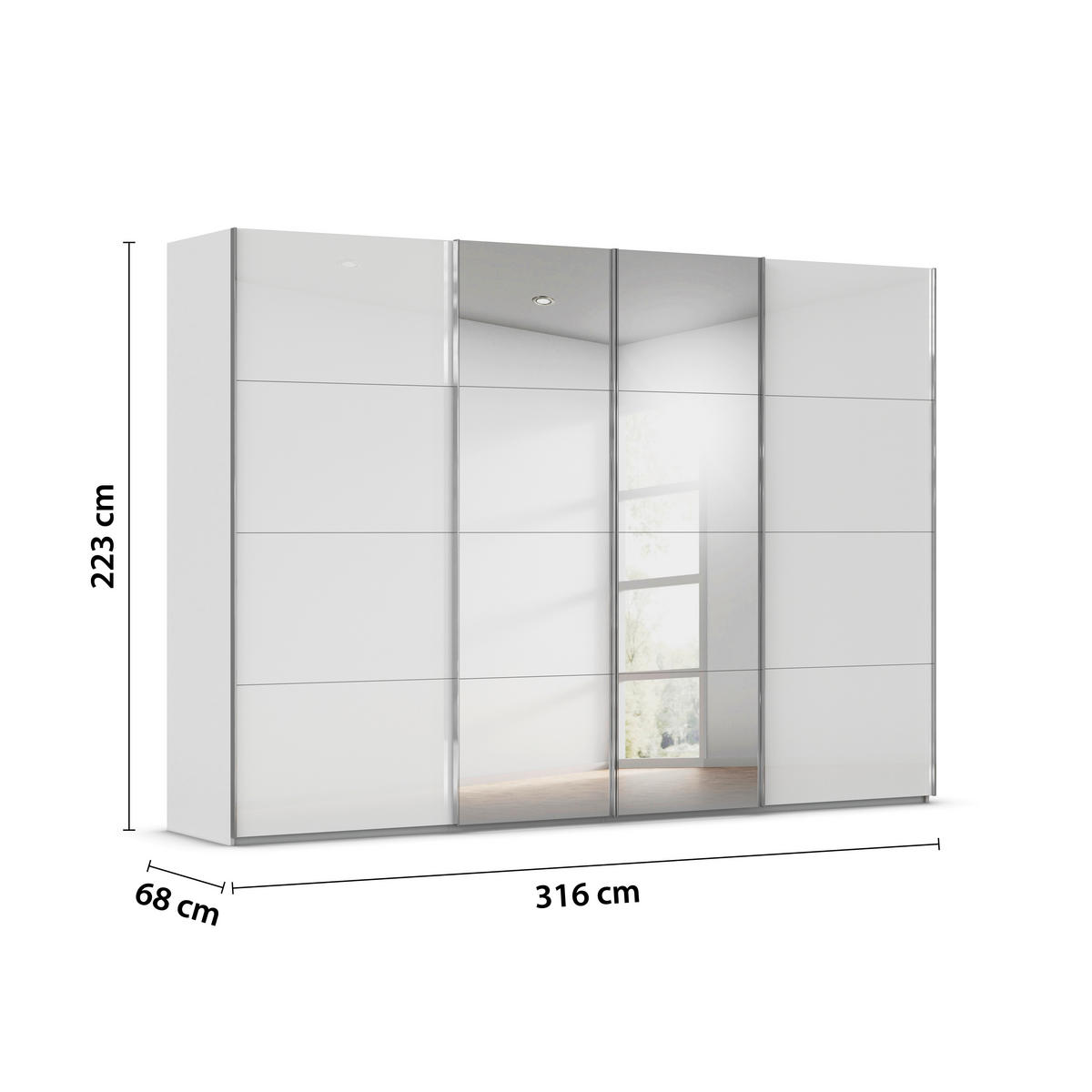 SCHWEBETÜRENSCHRANK 316/223/68 cm 4-türig Weiß, Seidengrau  - Chromfarben/Seidengrau, Design, Glas/Holzwerkstoff (316/223/68cm) - Novel