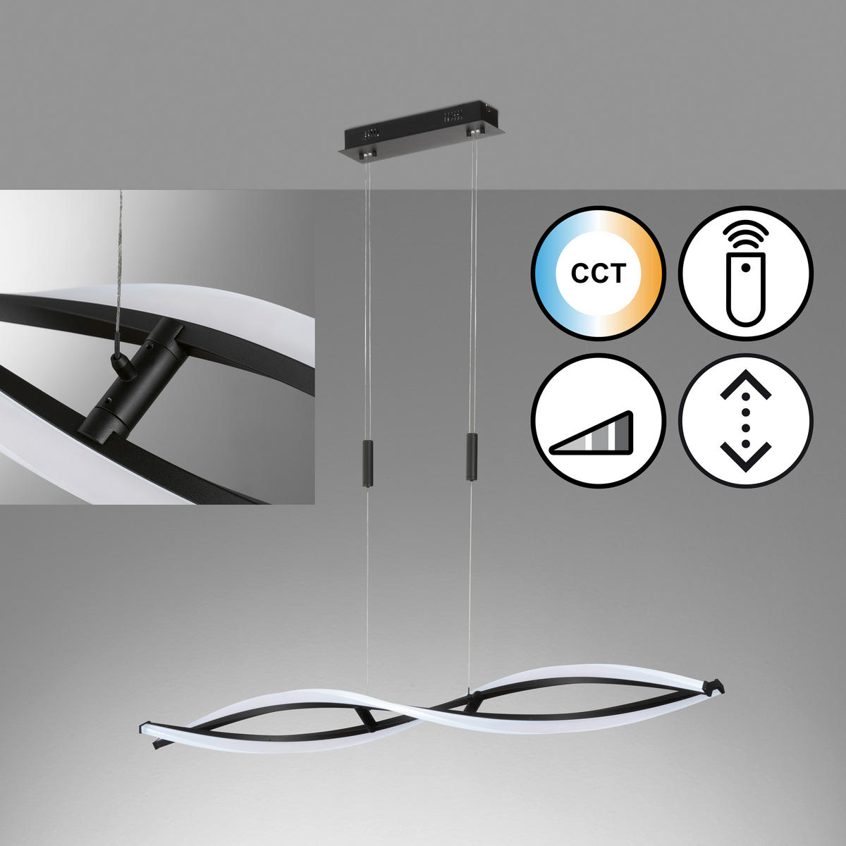 LED-PENDELLEUCHTE 100,5/11,5/90-150 cm    - Schwarz, Modern, Metall (100,5/11,5/90-150cm) - Fischer & Honsel