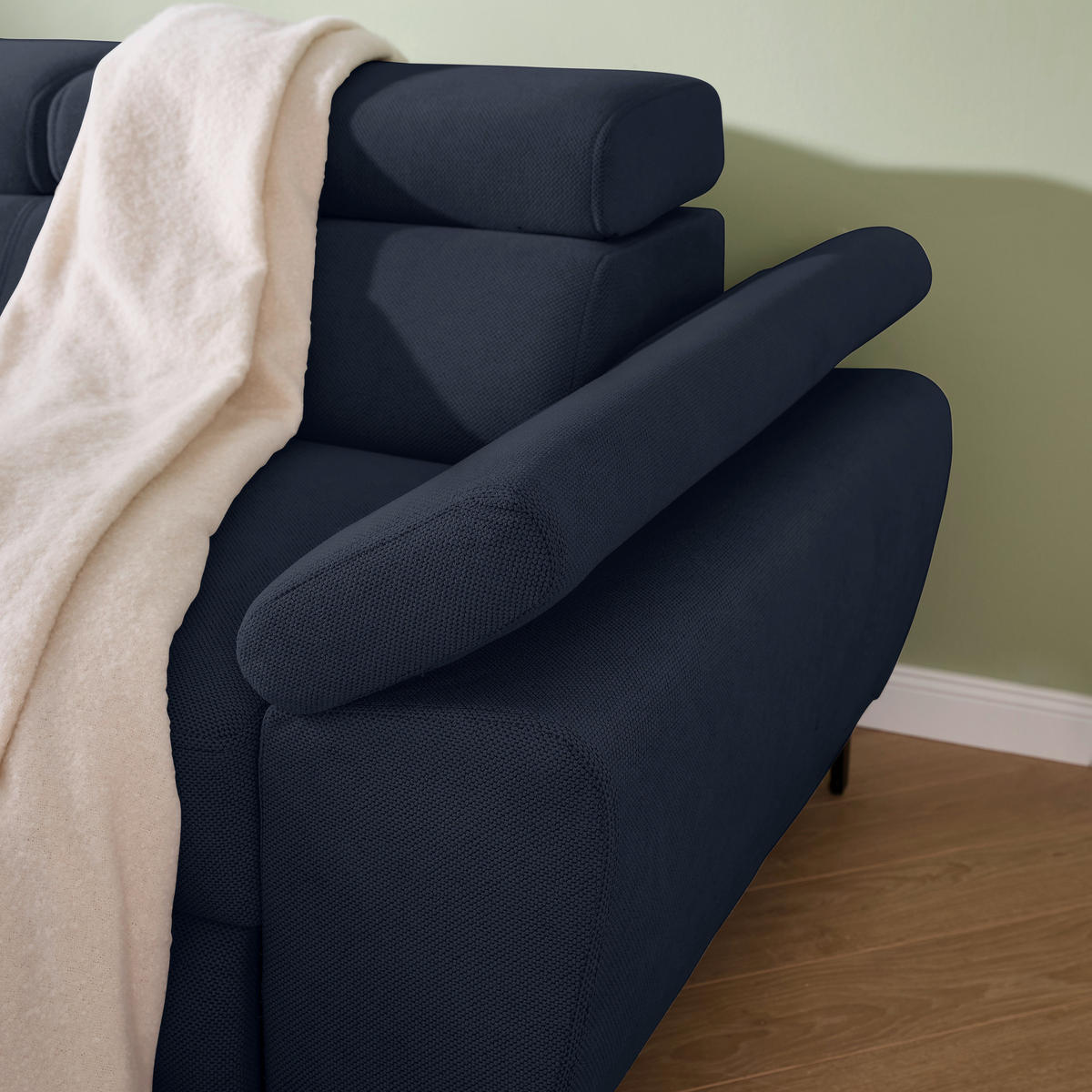 ECKSOFA inkl. Funktion COMBO Dunkelblau Flachgewebe  - Schwarz/Dunkelblau, Design, Textil/Metall (206/266cm) - Stylife