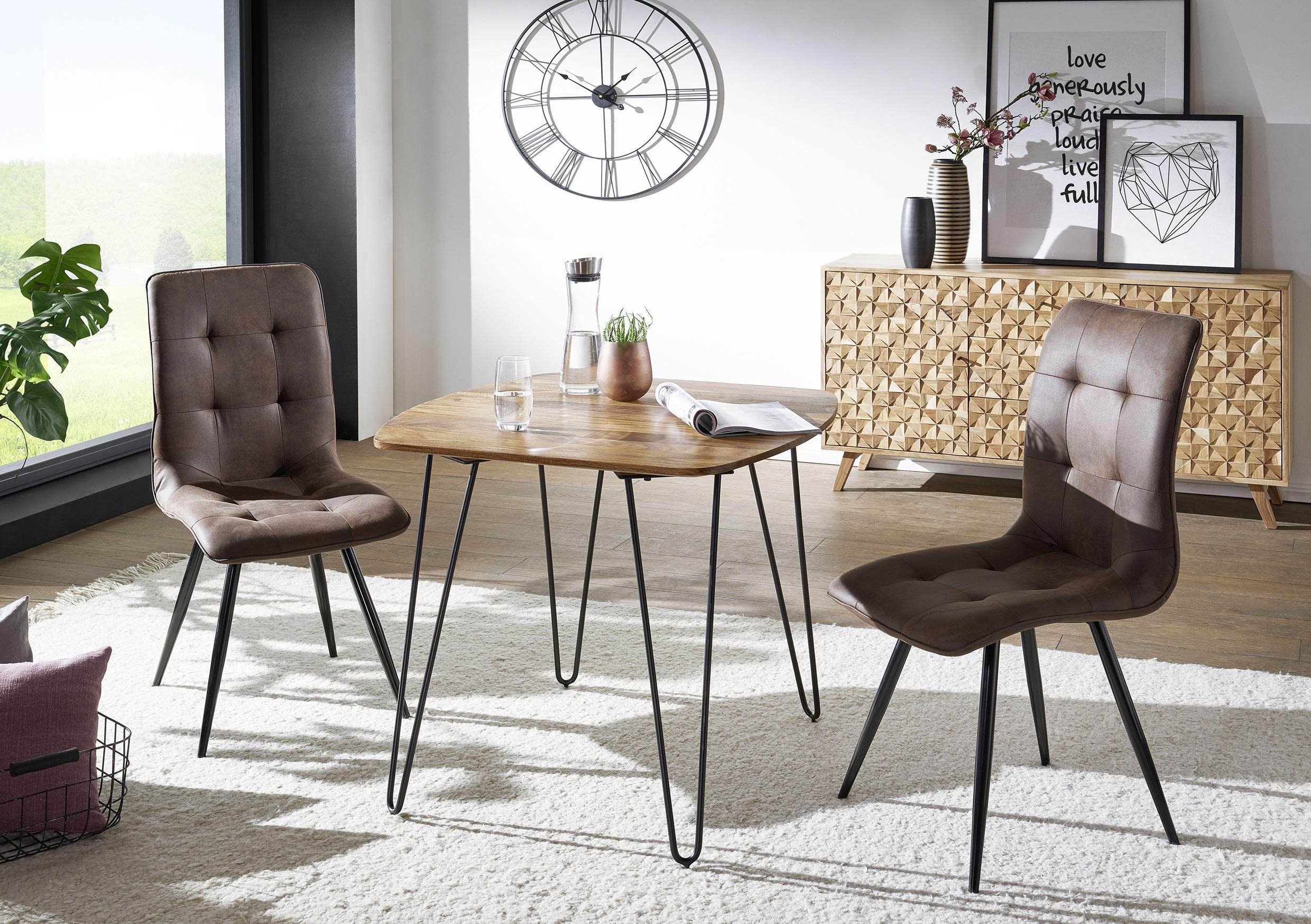 ESSTISCH in Holz  - Sheeshamfarben/Schwarz, MODERN, Holz/Metall (80/80/76cm) - MID.YOU