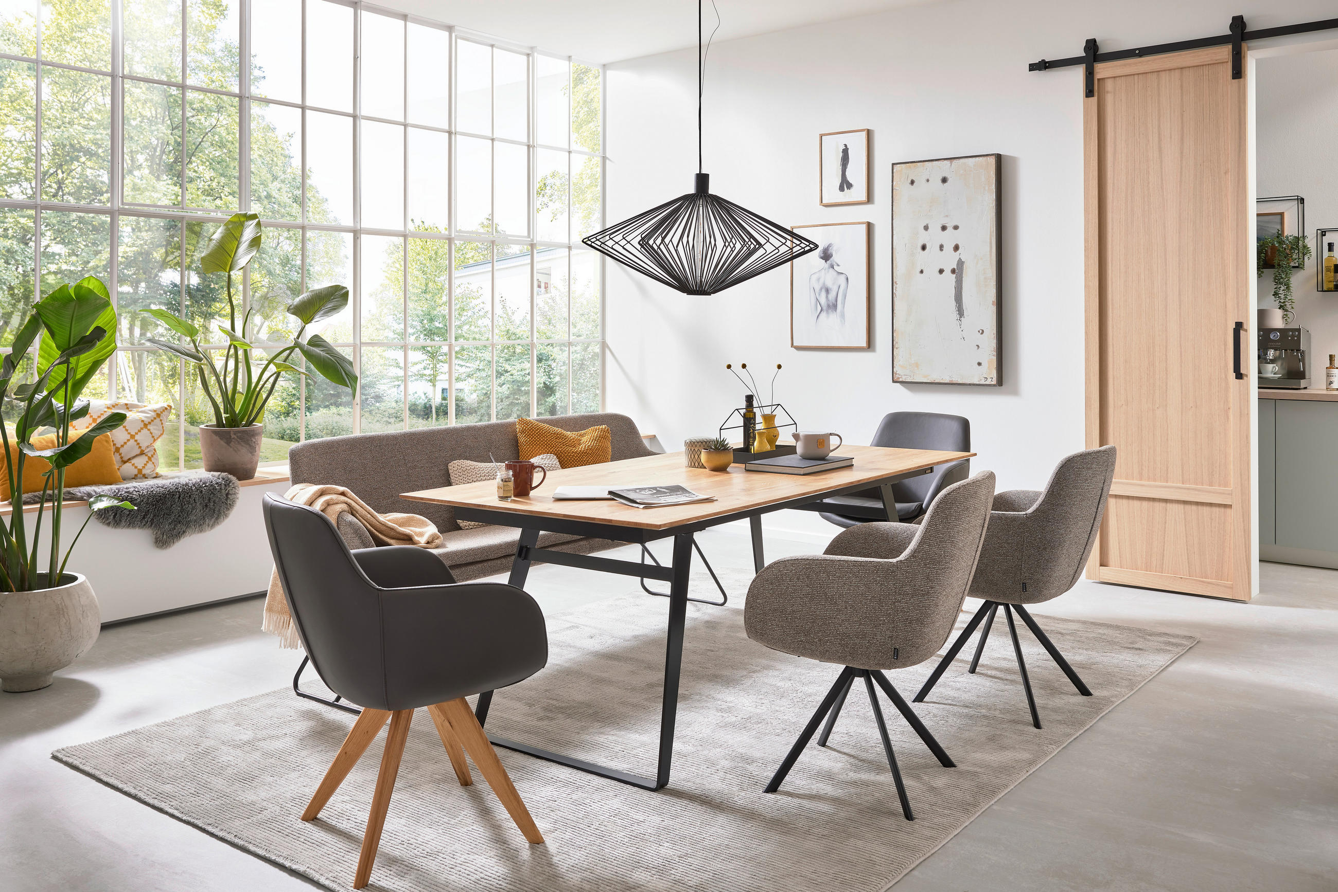 SITZBANK 200/87/65 cm Webstoff Taupe Metall  - Taupe/Schwarz, Design, Textil/Metall (200/87/65cm) - Musterring