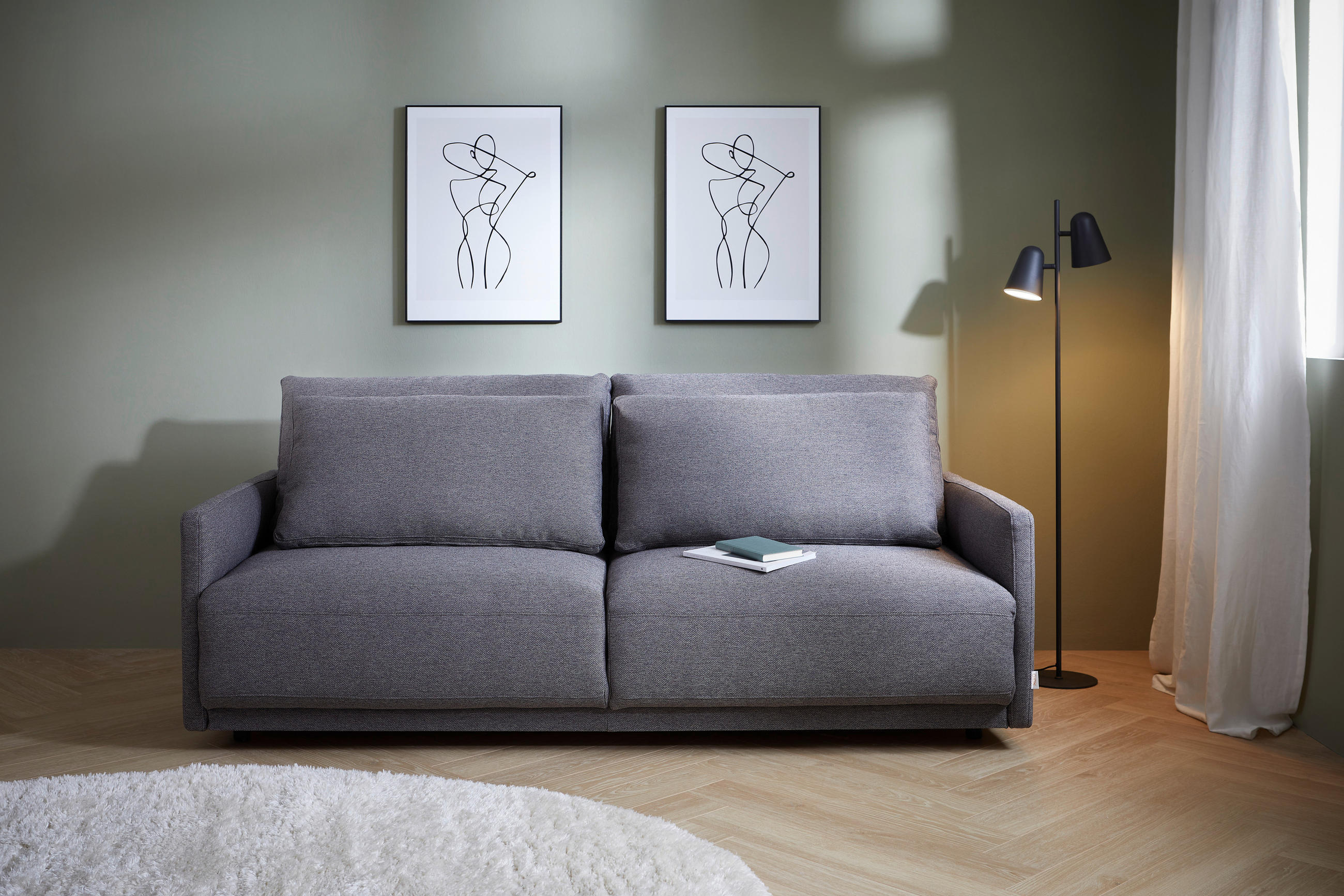 SCHLAFSOFA Webstoff Dunkelgrau  - Dunkelgrau/Schwarz, Design, Kunststoff/Textil (217/95/110cm) - Stylife