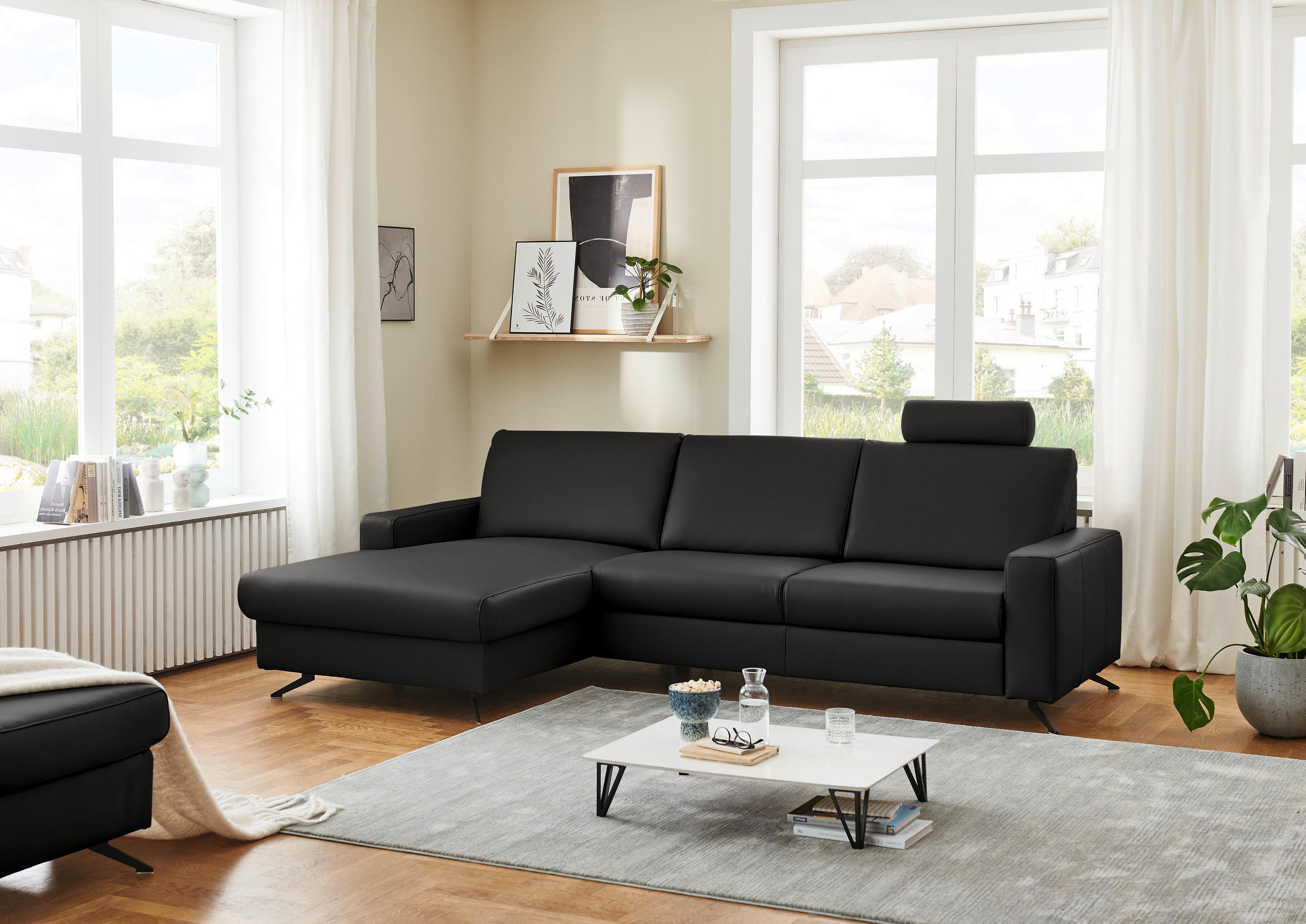 ECKSOFA in Echtleder Dunkelgrau  165/267 cm  - Dunkelgrau/Schwarz, Design, Leder/Metall (165/267cm) - Lomoco