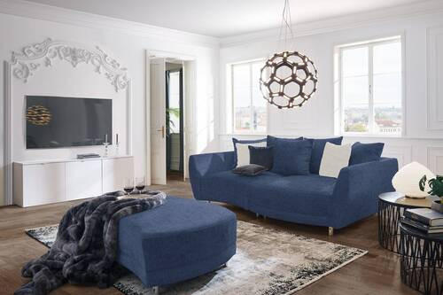 HOCKER in Textil Dunkelblau  - Silberfarben/Dunkelblau, Design, Kunststoff/Textil (142/46/100cm) - Carryhome