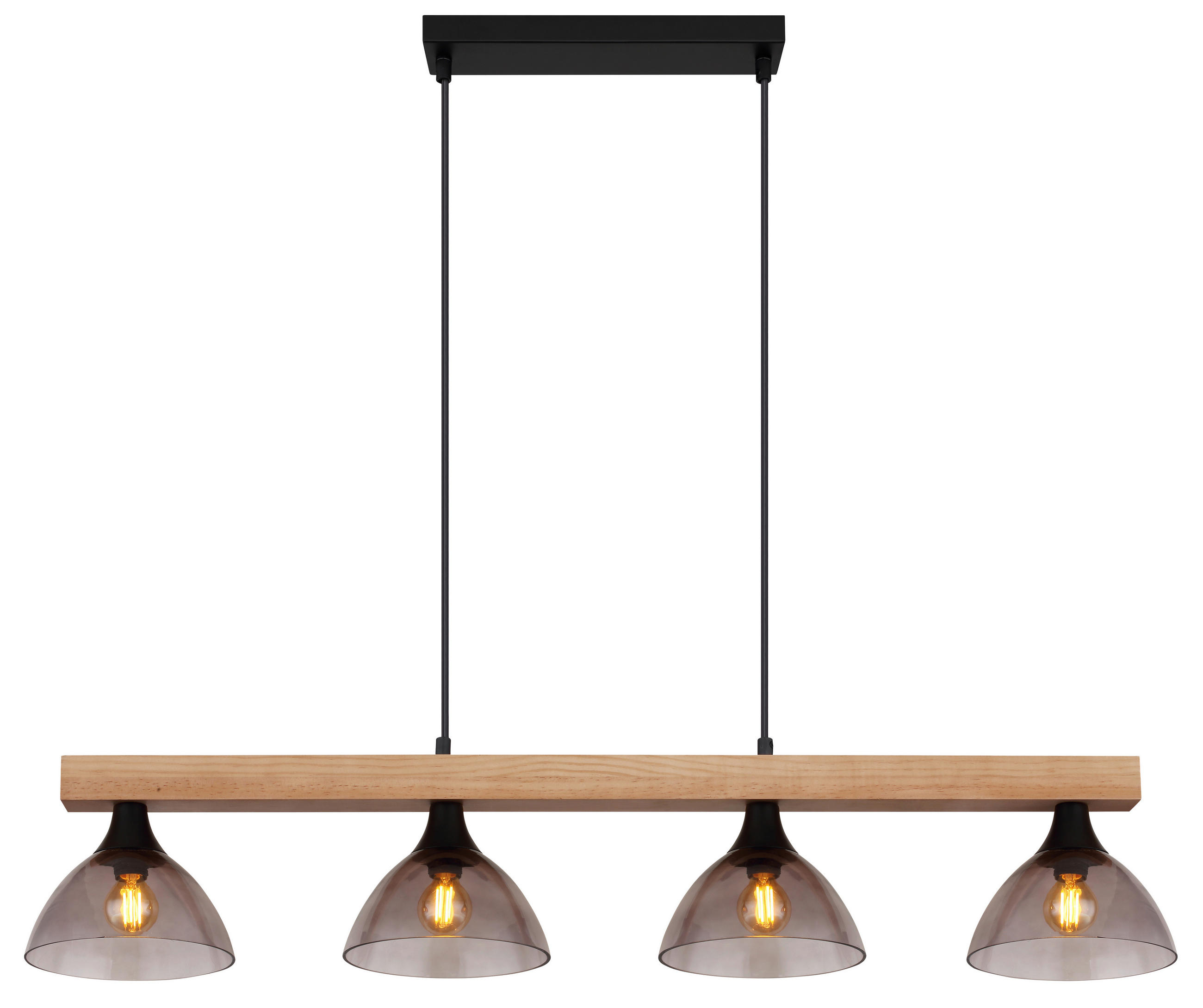 HÄNGELEUCHTE 96/17/150 cm    - Schwarz/Naturfarben, Natur, Glas/Holz (96/17/150cm) - Globo