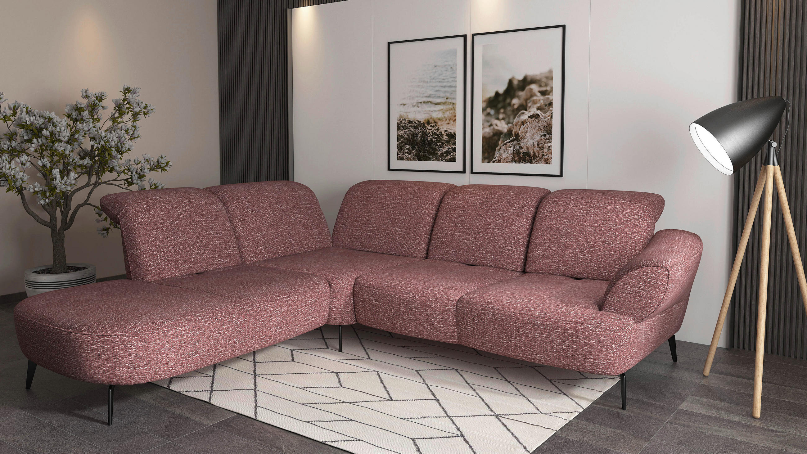 ECKSOFA in Chenille Aubergine  270/302 cm  - Aubergine/Schwarz, MODERN, Textil/Metall (270/302cm) - Sit & More