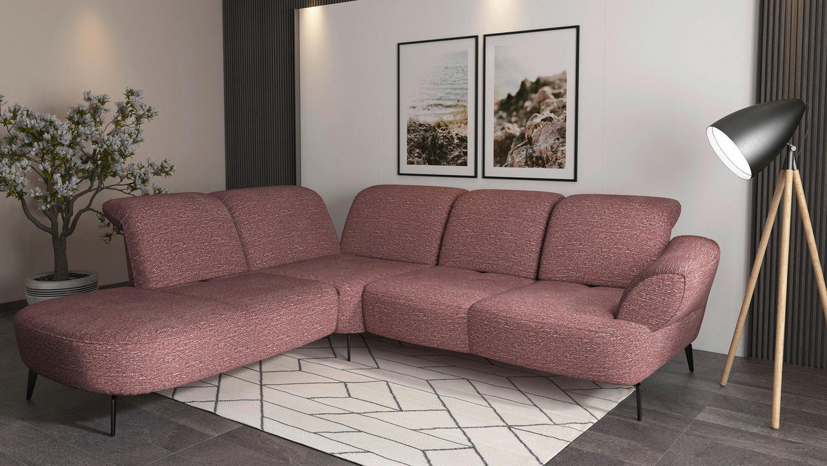 ECKSOFA in Chenille Aubergine  - Aubergine/Schwarz, Modern, Textil/Metall (270/302cm) - Sit & More