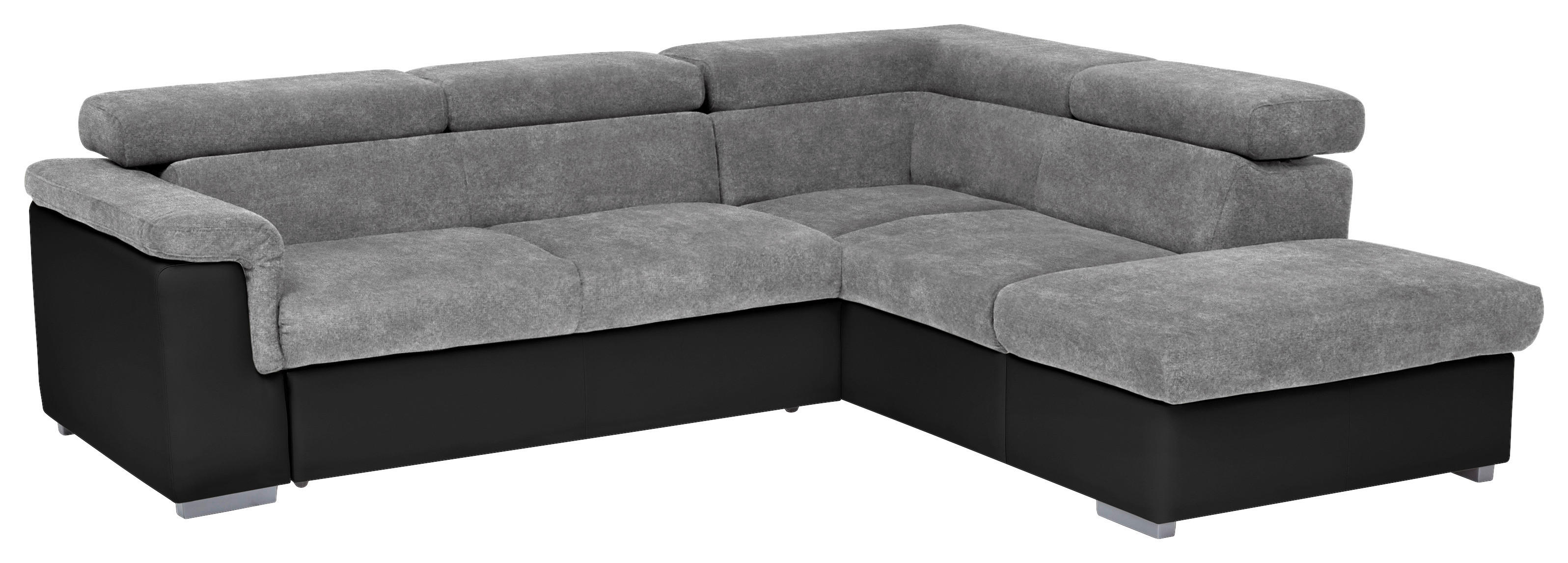 ECKSOFA Grau, Schwarz Lederlook, Flachgewebe  - Schwarz/Grau, Basics, Holz/Textil (252/217cm) - MID.YOU