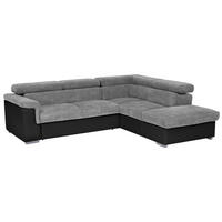 ECKSOFA Grau, Schwarz Lederlook, Flachgewebe  - Schwarz/Grau, Basics, Holz/Textil (252/217cm) - MID.YOU