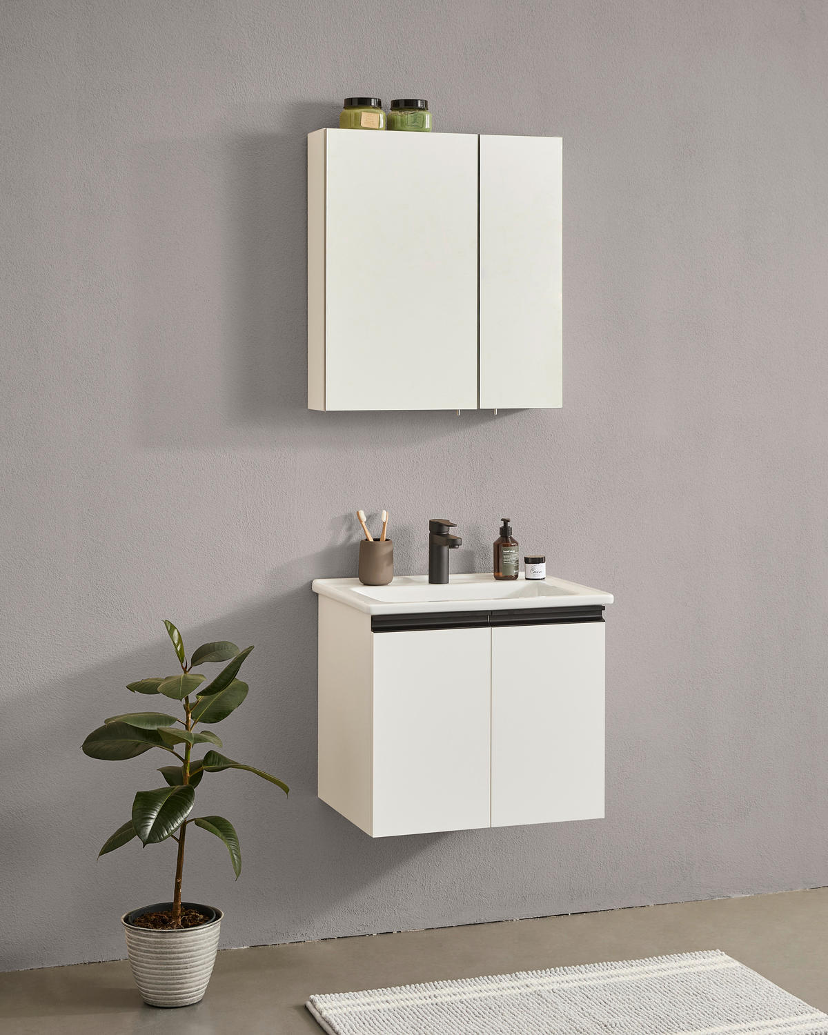 BADEZIMMER 3-teilig  in  - Weiß Hochglanz/Schwarz, MODERN, Glas/Keramik (60/119/46cm) - MID.YOU