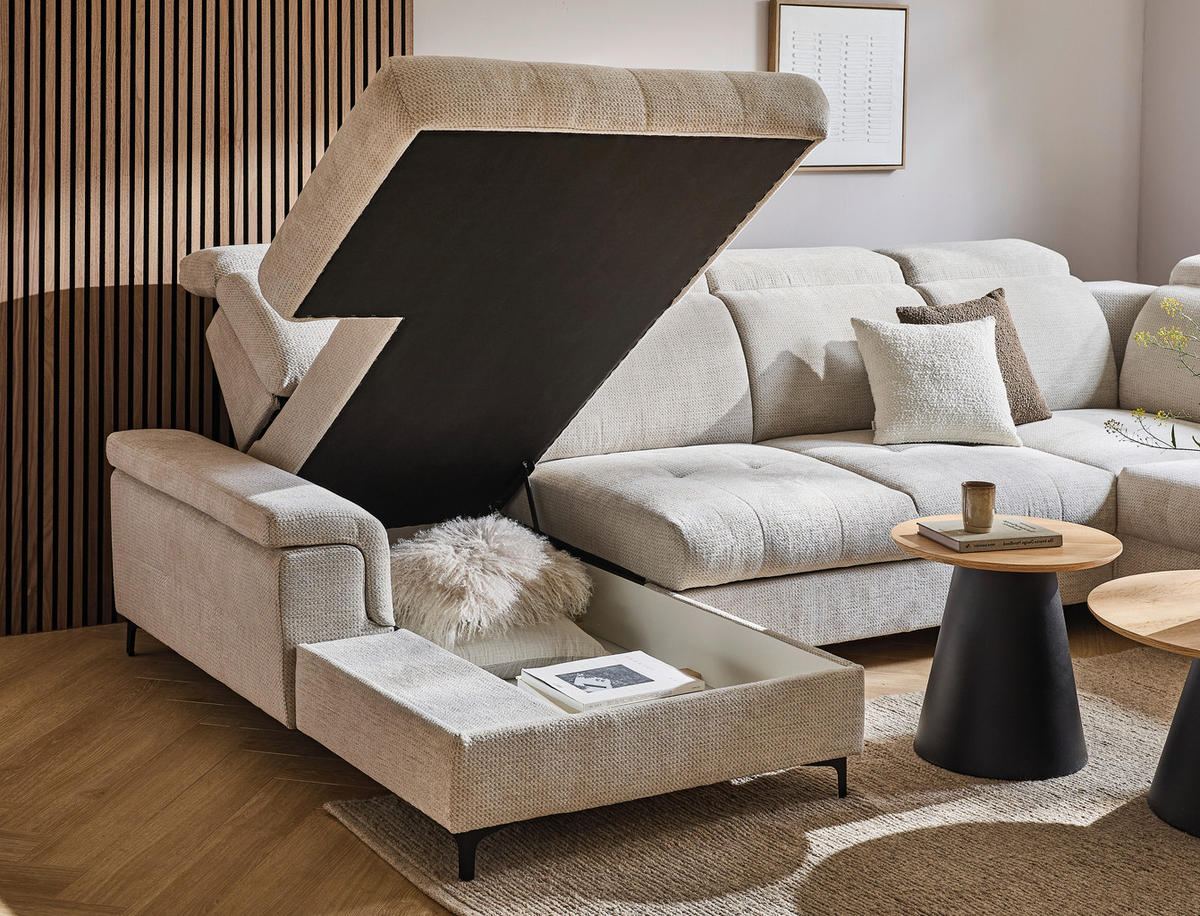 WOHNLANDSCHAFT in Struktur Beige  - Beige/Schwarz, Design, Textil/Metall (190/364/270cm) - Stylife