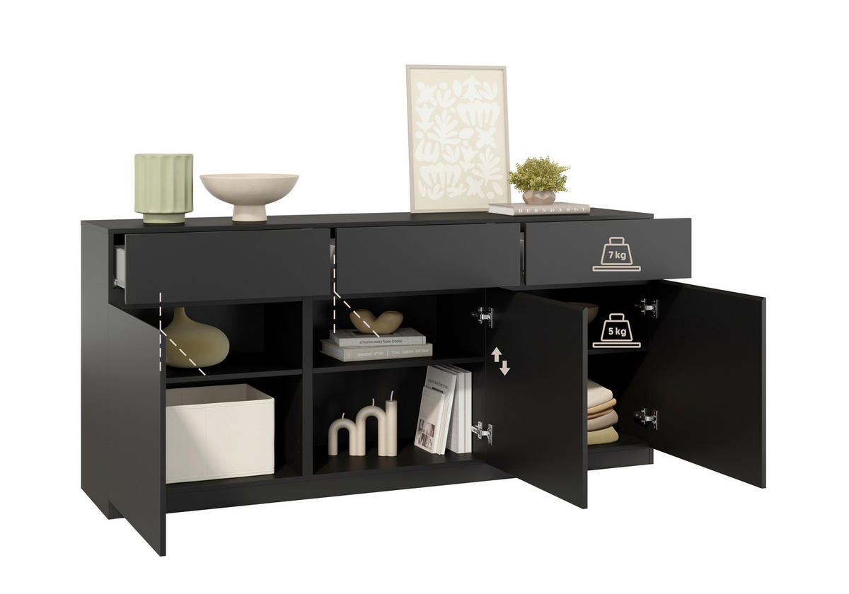 SIDEBOARD Bern 179,9/82,4/40 cm 3 Schublade(n)  - Schwarz, Design, Holzwerkstoff (179,9/82,4/40cm) - MID.YOU