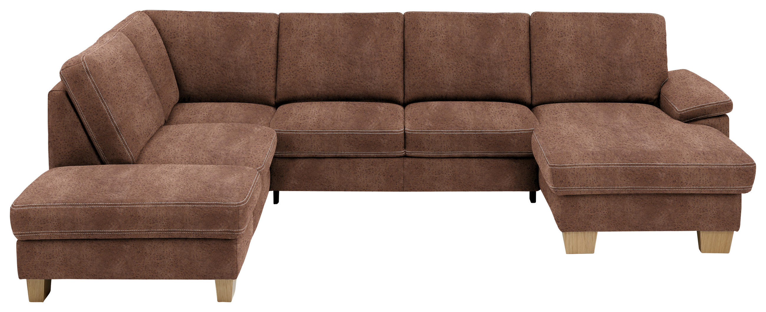 WOHNLANDSCHAFT Braun Mikrofaser - Eichefarben/Beige, KONVENTIONELL, Holz/Textil (235/316/167cm) - Beldomo System
