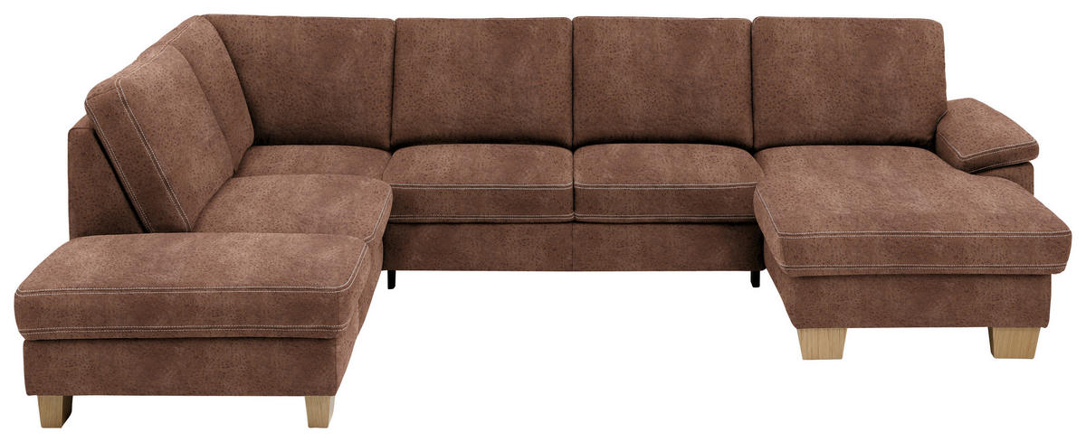 WOHNLANDSCHAFT Braun Mikrofaser  - Eichefarben/Beige, KONVENTIONELL, Holz/Textil (235/316/167cm) - Beldomo System