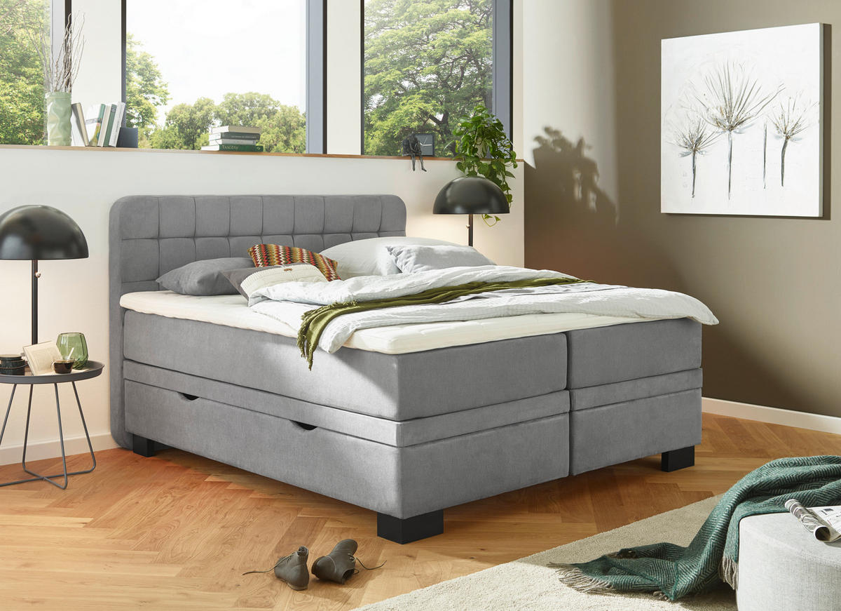 BOXSPRINGBETT 180/200 cm  in Hellgrau  - Hellgrau/Schwarz, Konventionell, Holz/Textil (180/200cm) - Elegando