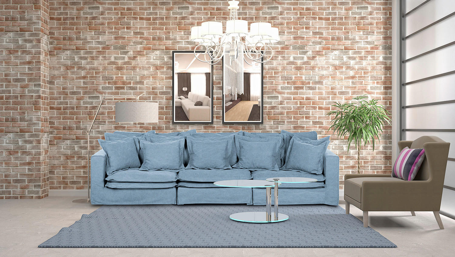 BIGSOFA STELLA Webstoff Blau  - Blau/Schwarz, Design, Kunststoff/Textil (338/90/119cm) - P & B