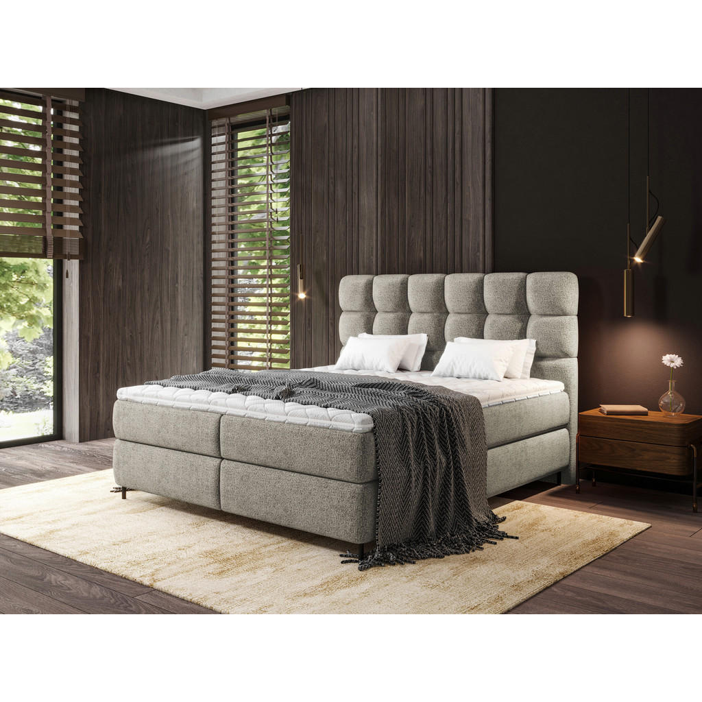 Thumbnail - Esposa Boxspringbett, Taupe, Textil, H2 + H3, Höhe ca. 19 cm, 180x200 cm, gepolstertes Kopfteil, Topper durchgehend, in ...