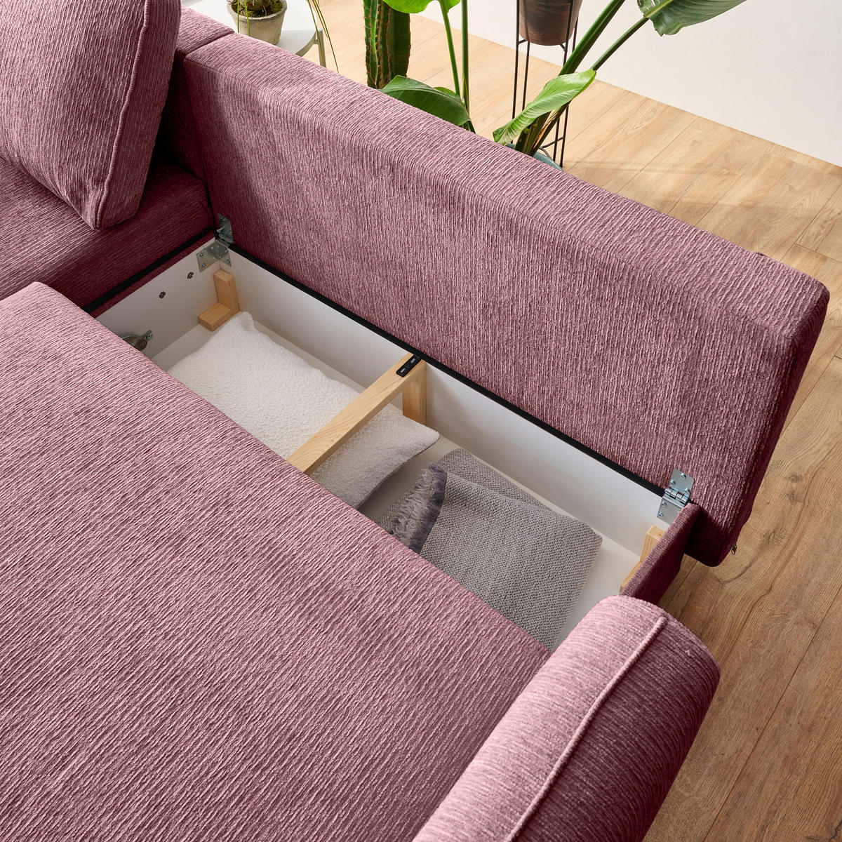 ECKSOFA Altrosa Struktur  - Schwarz/Altrosa, KONVENTIONELL, Holz/Textil (170/247cm) - Carryhome