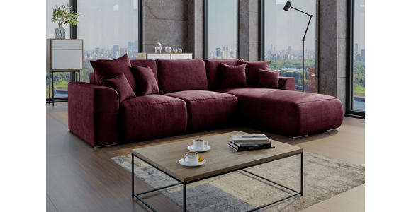 ECKSOFA in Samt Bordeaux  293/195 cm  - Chromfarben/Bordeaux, KONVENTIONELL, Kunststoff/Textil (293/195cm) - Carryhome