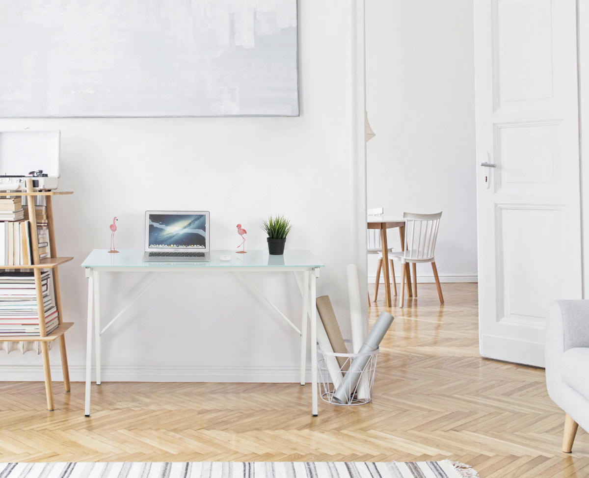 SCHREIBTISCH 113/58/73 cm  in Weiß  - Weiß, Design, Glas/Metall (113/58/73cm) - Livetastic